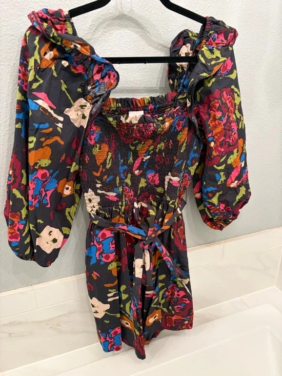 Cleobella Floral Smocked Waist Puff Sleeve Dress - Picture 1 of 3